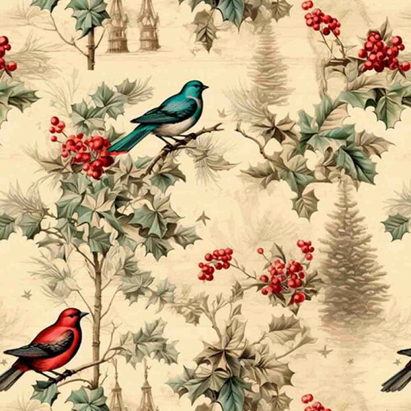 JN26 - TRICOL. COLEÇÃO NATAL VINTAGE - PASSAROS - 100% ALGODÃO - 98283-001