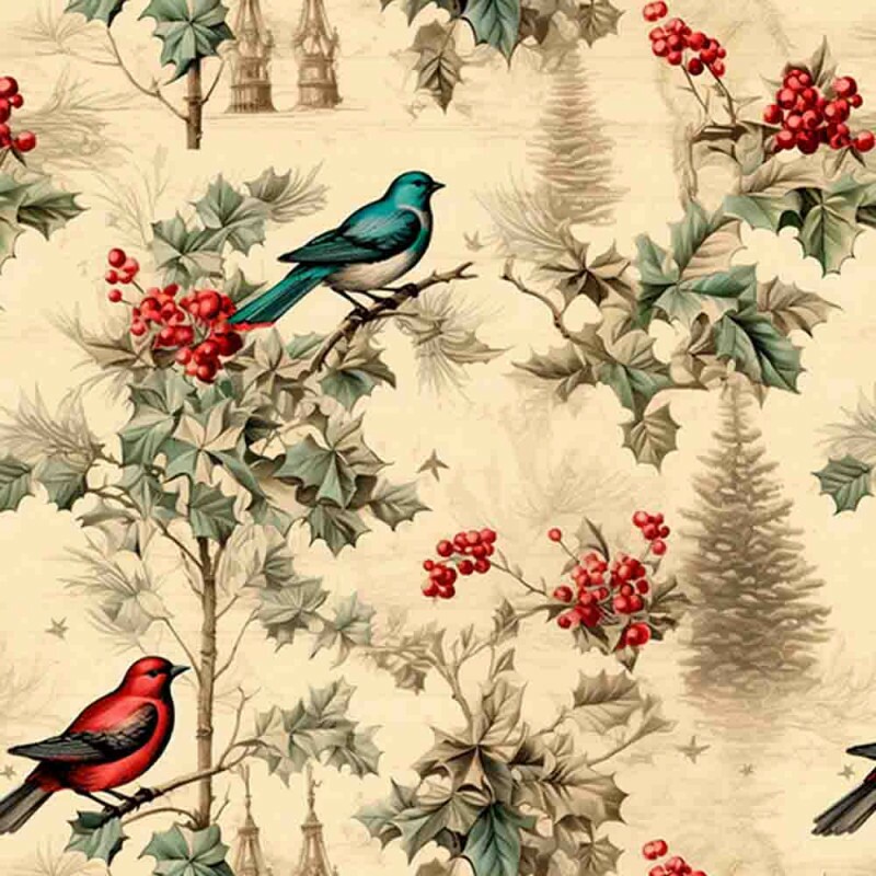 JN26 - TRICOL. COLEÇÃO NATAL VINTAGE - PASSAROS - 100% ALGODÃO - 98283-001