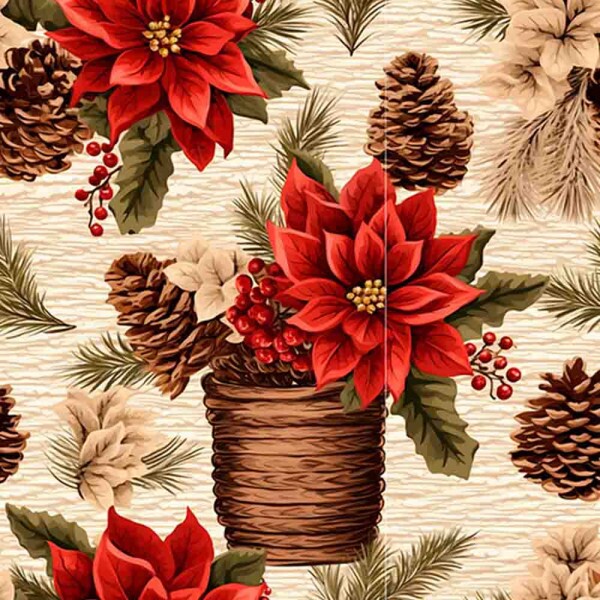 TRICOLINE 100% ALGODÃO DIGITAL  - NATAL 2025 -  VINTAGE BICO DE PAPAGAIO E VASOS