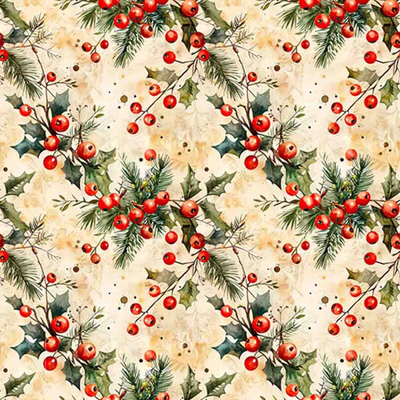 JN26 - TRICOL. COLEÇÃO NATAL VINTAGE - BICO AZEVINHA - 100% ALGODÃO - 98285-001