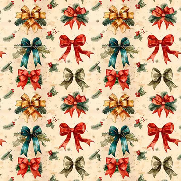 TRICOLINE 100% ALGODÃO DIGITAL  - NATAL 2025 -  VINTAGE LAÇOS