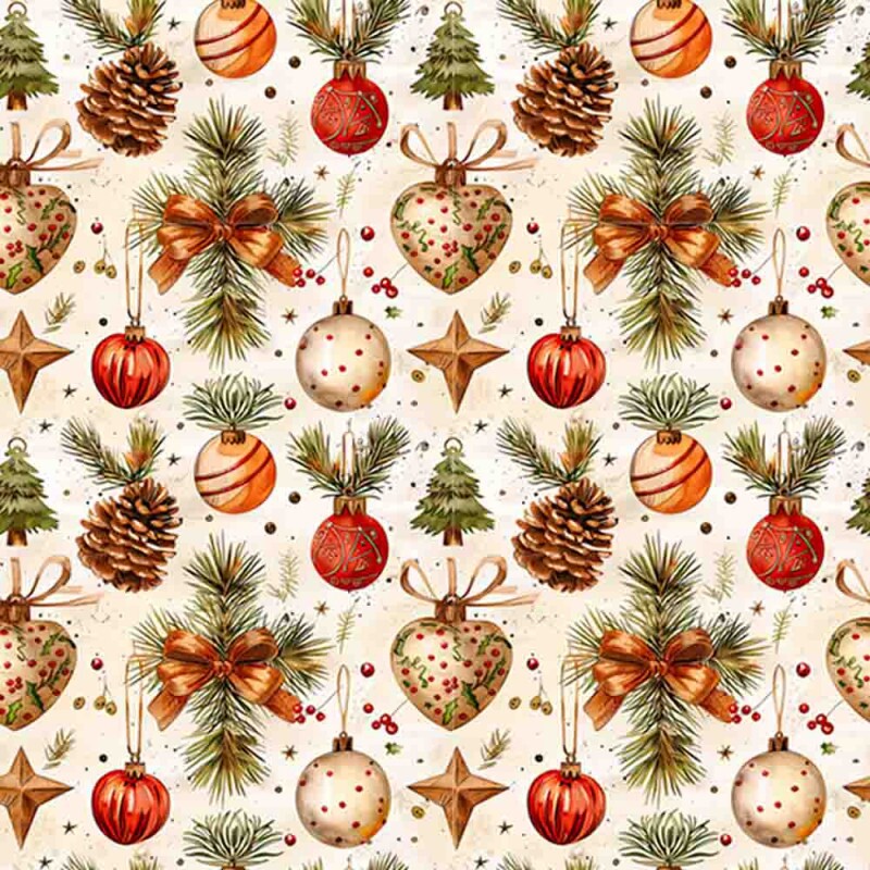 TRICOLINE 100% ALGODÃO DIGITAL  - NATAL 2025 -  VINTAGE BOLAS