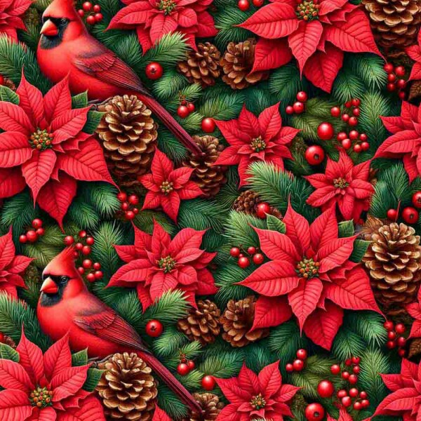 JN26 - TRICOL. COLEÇÃO HIBISCOS NATAL - PASSARINHOS E PINHA - 100% ALGODÃO 97865-001