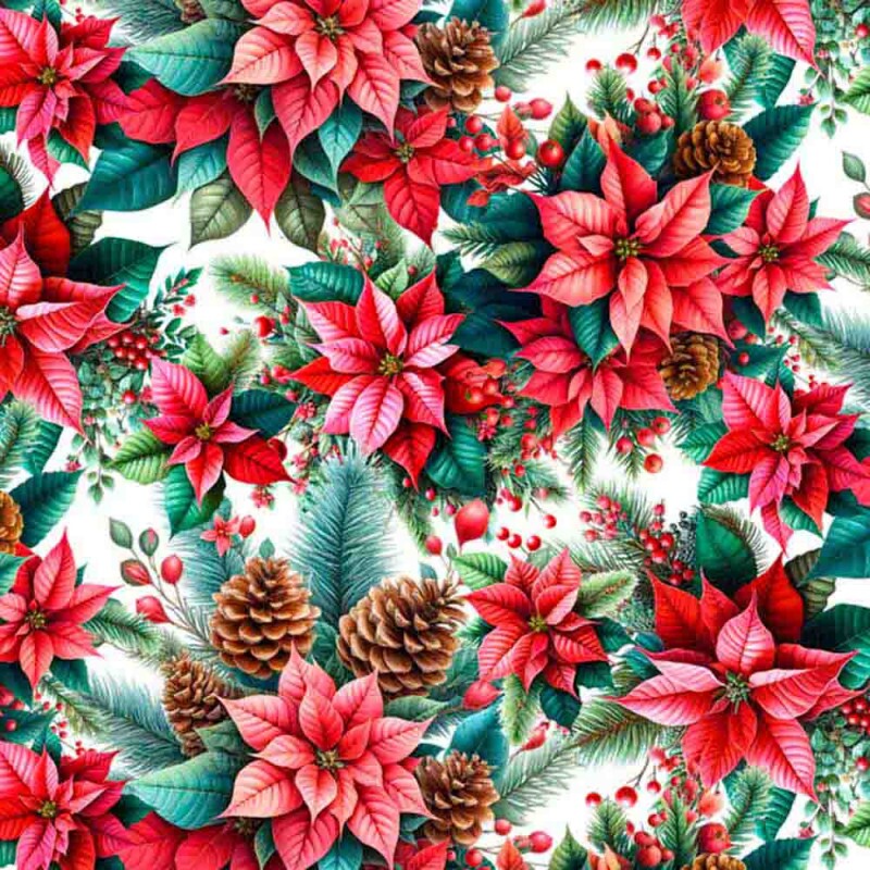 TRICOLINE 100% ALGODÃO DIGITAL  - NATAL 2025 -  BICO PAPAGAIO E PINHAS