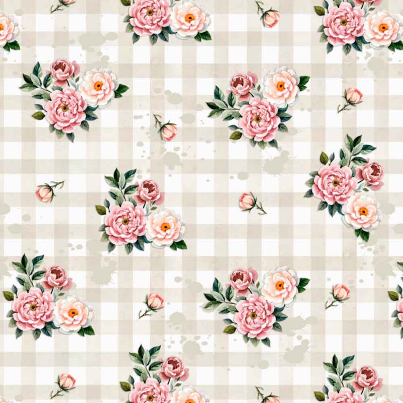 COLEÇÃO  FLOWER LOVE POR CRIS POLETTO -  XADREZ C/ ROSAS BEGE - ( 84576 - VAR,01 ) - C