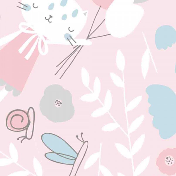 COLEÇÃO PEQUENO QUINTAL - POR ELIANA SPOSITO - COMPOSE GATO C/TULIPAS FD ROSA - M