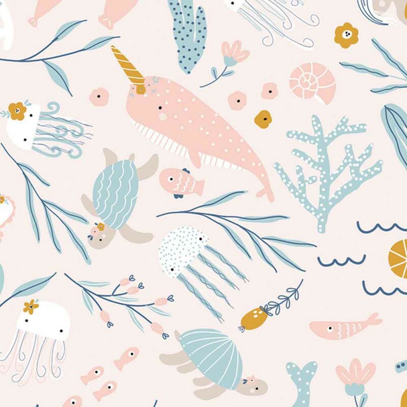 COLEÇÃO MUNDO MAGICO FD DO MAR - POR MARIANA CURTI - BALEIAS C/ ALGAS FD ROSE - (78742 VAR,03 ) - C