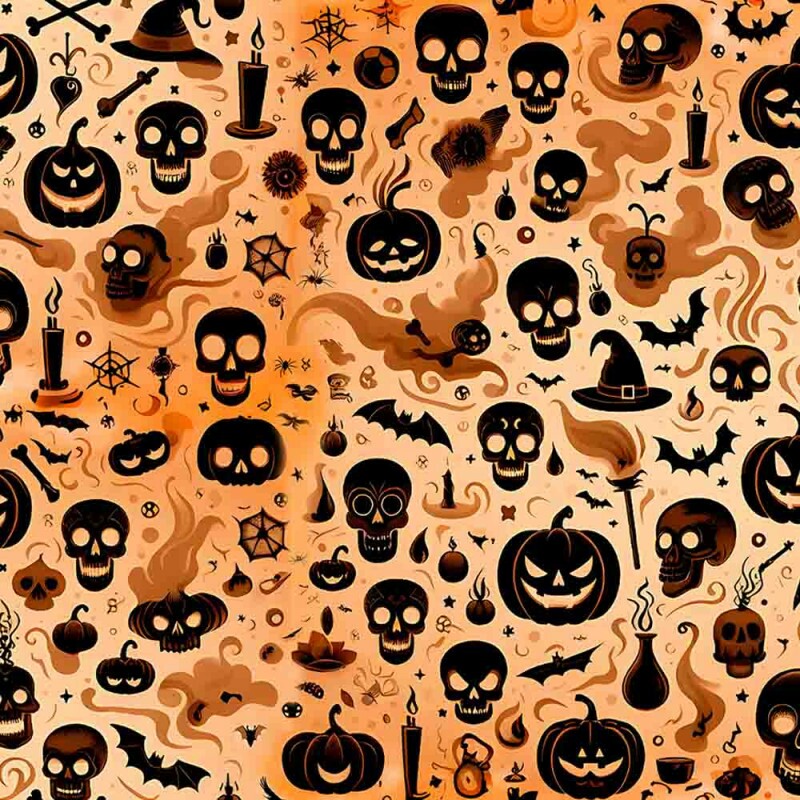 TRICOLINE 100% ALGODÃO DIGITAL  - HALLOWEEN -  CAVEIRAS E ABOBORAS