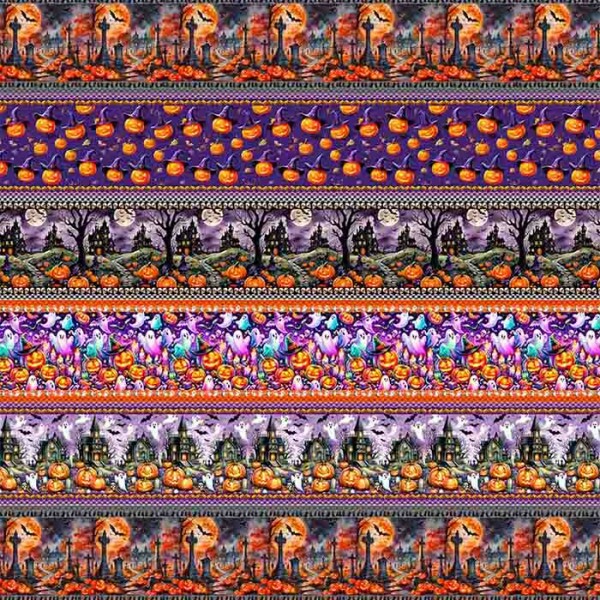 TRICOLINE 100% ALGODÃO DIGITAL  - HALLOWEEN -  BARRADO