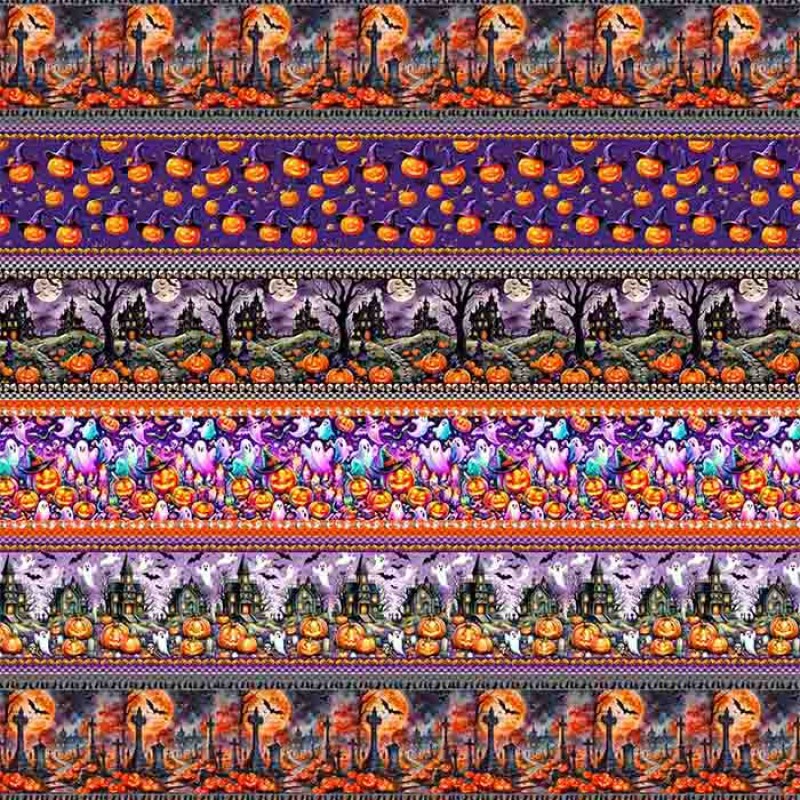 TRICOLINE 100% ALGODÃO DIGITAL  - HALLOWEEN -  BARRADO