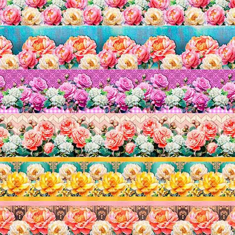 JL25 - TRICOLINE 100% ALGODÃO DIGITAL -COLEÇÃO JUARI SOUZA - BARRADOS - RECANTO DAS FLORES 99310/001