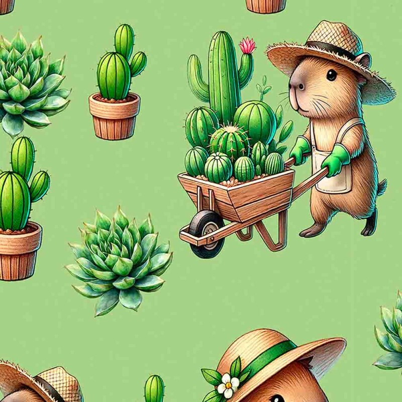 TRICOLINE 100% ALGODAO DIGITAL - COLEÇÃO CAPYBARAS - CAPIVARA E CACTO 00135/001