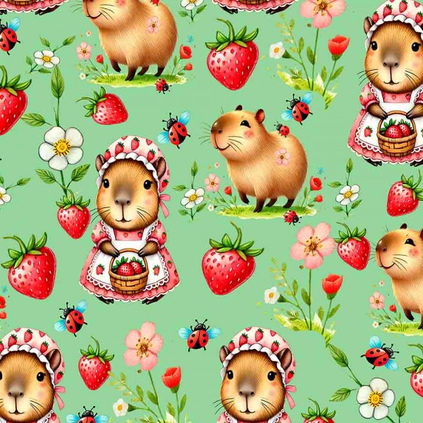 TRICOLINE 100% ALGODAO DIGITAL - COLEÇÃO CAPYBARAS - CAPIVARA E MORANGO 00134/001