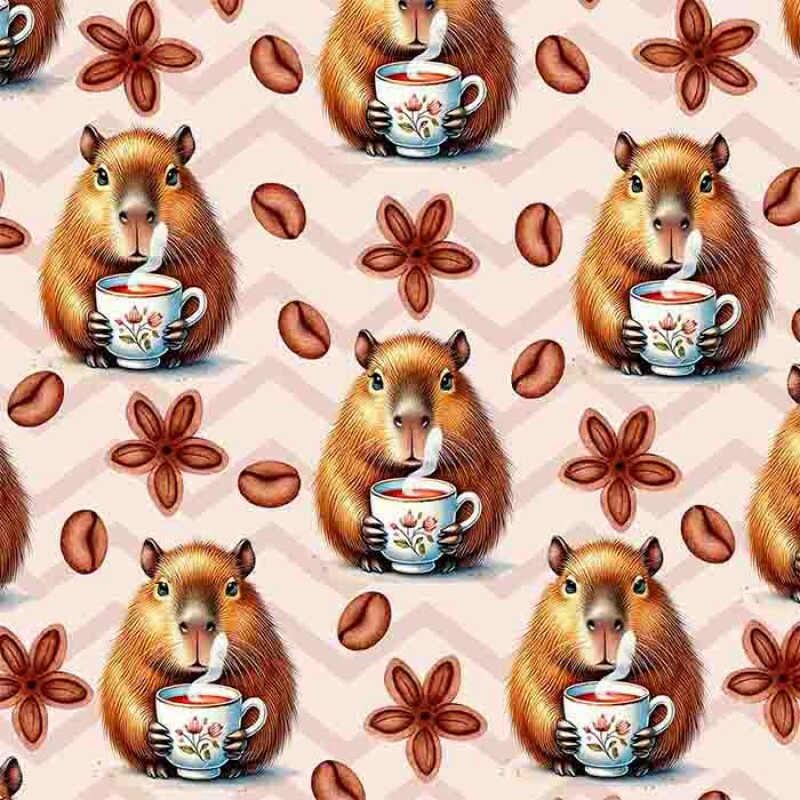 TRICOLINE 100% ALGODAO DIGITAL - COLEÇÃO CAPYBARAS - CAPIVARA E CAFÉ 00133/001
