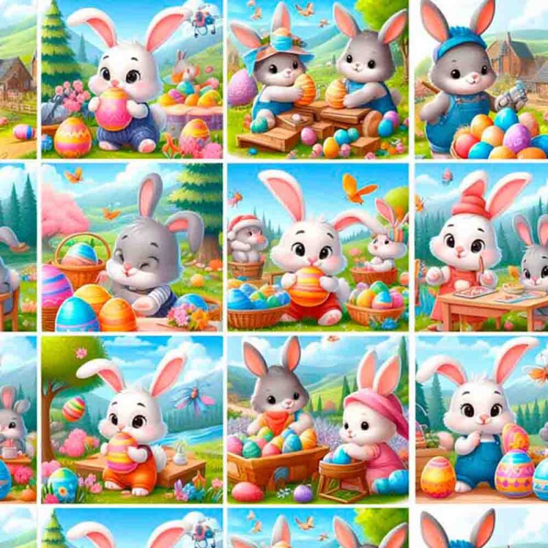 COLEÇÃO CUTE BUNNIES PASCOA 2025  - TRIC. EST. DIGITAL - QUADRADOS - ST4 - 91444-001