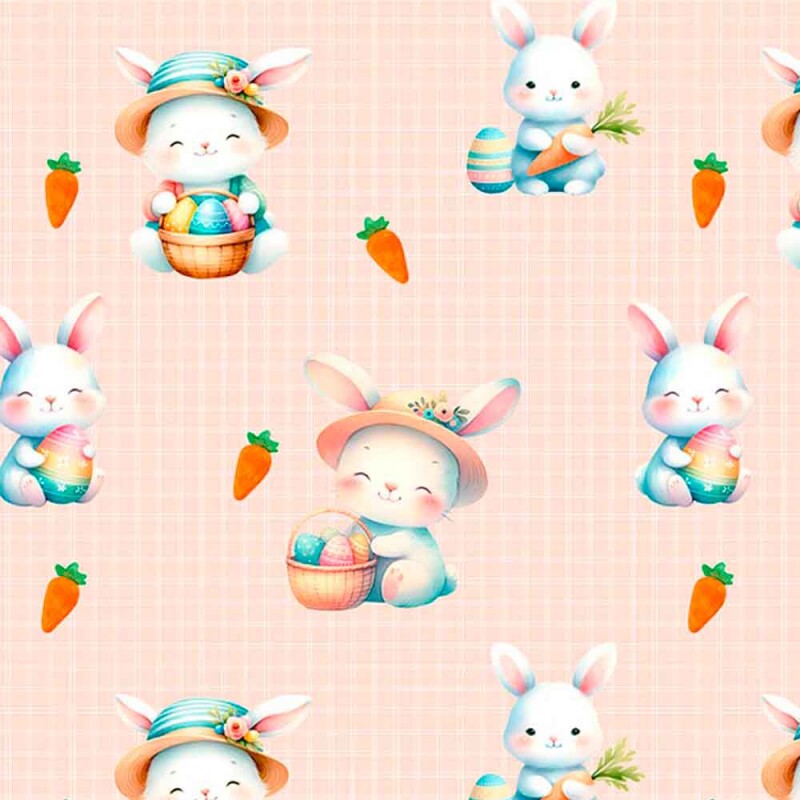 COLEÇÃO DIVERSOS PASCOA 2025 - TRIC. EST. DIGITAL - COELHOS XADREZ SALMON - ST4 - 91414-001