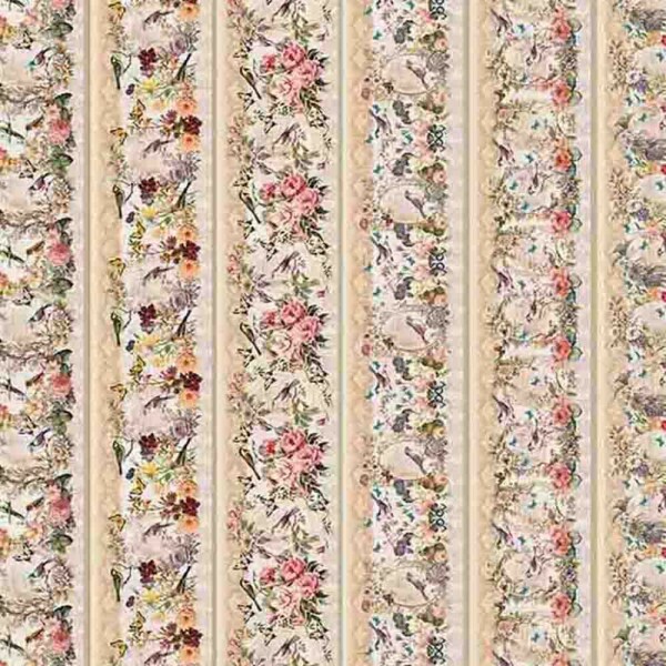 COLEÇÃO VINTAGE FLOWERS - TRIC.DIGITAL - BARRADO DE FAIXA FLORAL C/ PASSAROS-