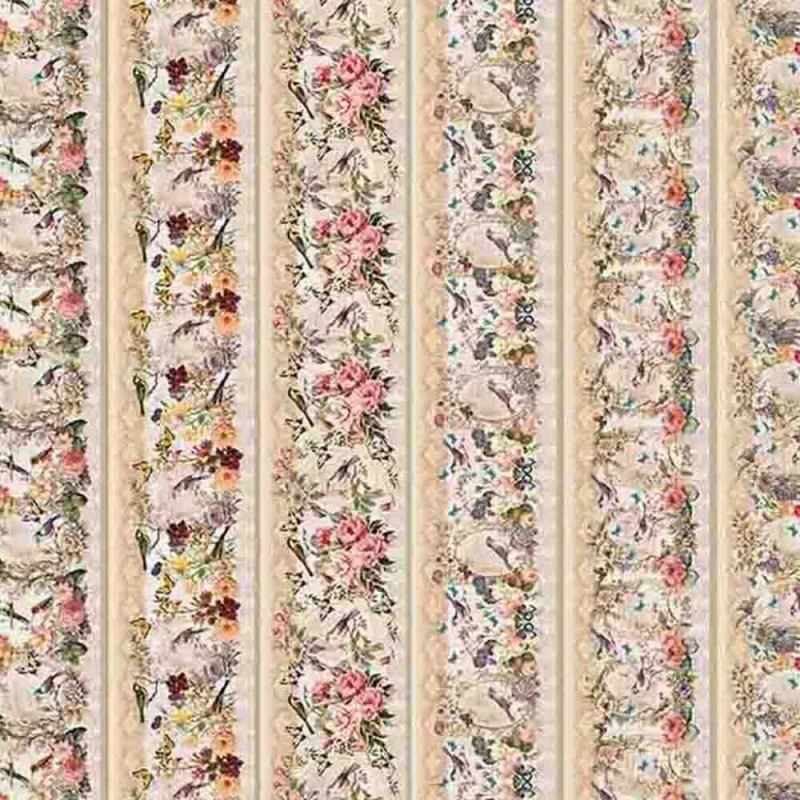 COLEÇÃO VINTAGE FLOWERS - TRIC.DIGITAL - BARRADO DE FAIXA FLORAL C/ PASSAROS-