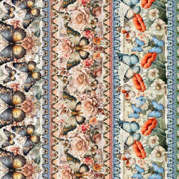 COLEÇÃO VINTAGE FLOWERS  - TRIC.DIGITAL - BARRADO DE FAIXA BORBOLETAS - 86864 -C