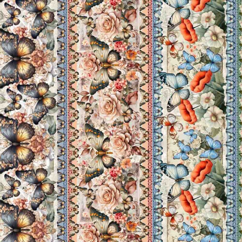 COLEÇÃO VINTAGE FLOWERS  - TRIC.DIGITAL - BARRADO DE FAIXA BORBOLETAS - 86864 -C