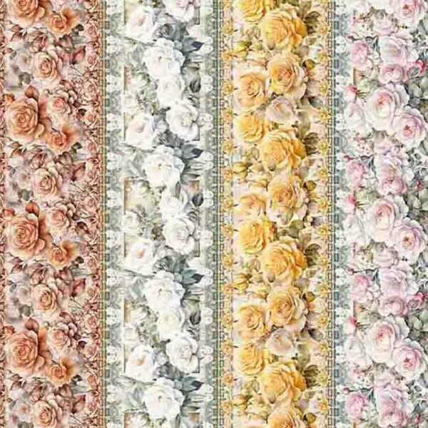 TRICOL. COLEÇÃO VINTAGE FLOWERS - BARRADO DE FAIXA ROSAS - 100% ALGODÃO