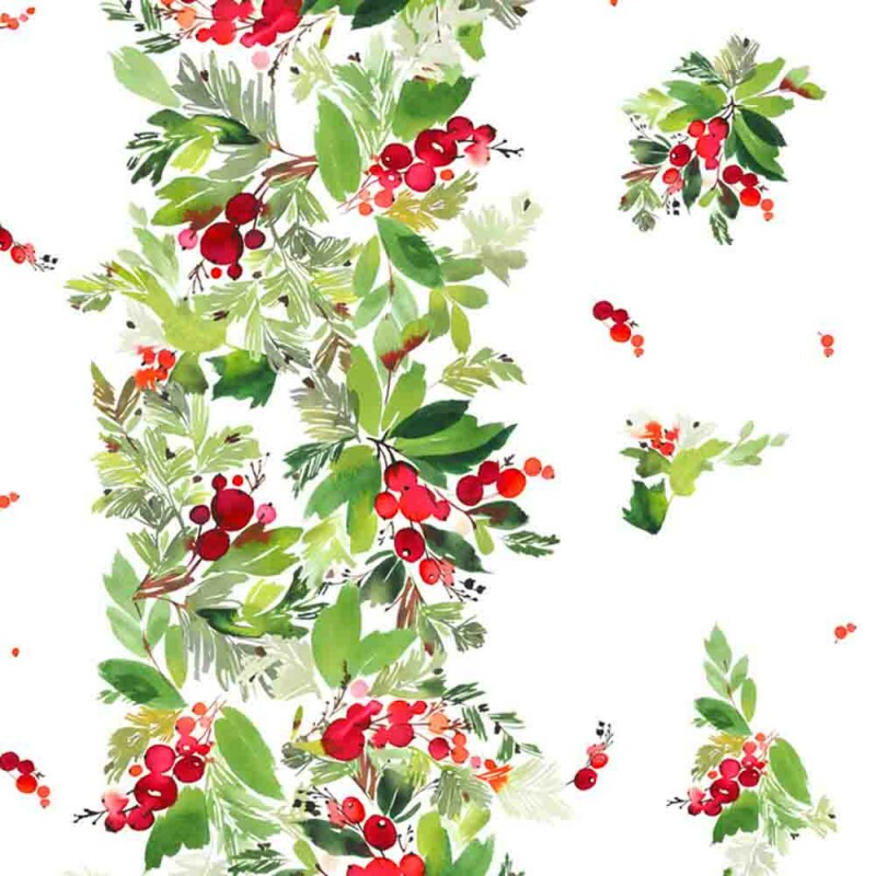 SARJA HIDRORREPELENTE NATAL 2025 - COLEÇÃO POE NA MESA DECOR -  BARRADO DE AZEVINHA - 100% ALGODÃO 05325-001