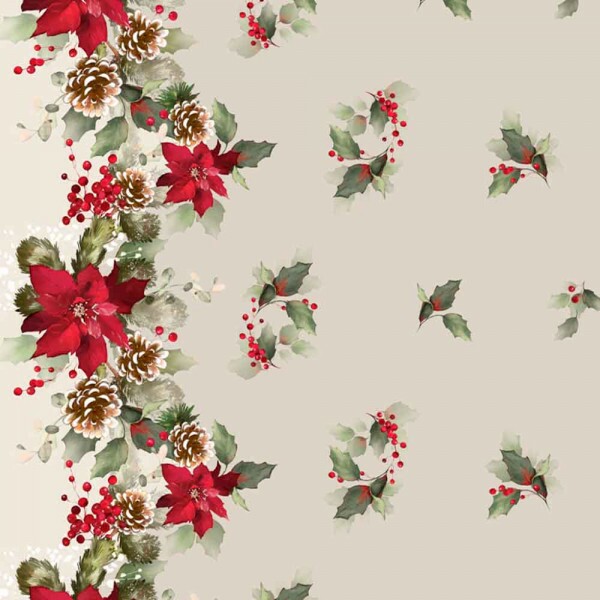 SARJA DIGITAL HIDRORREPELENTE NATAL 2025 - BARRADOS DE  NATAL BEGE - 100% ALGODÃO 98294/001