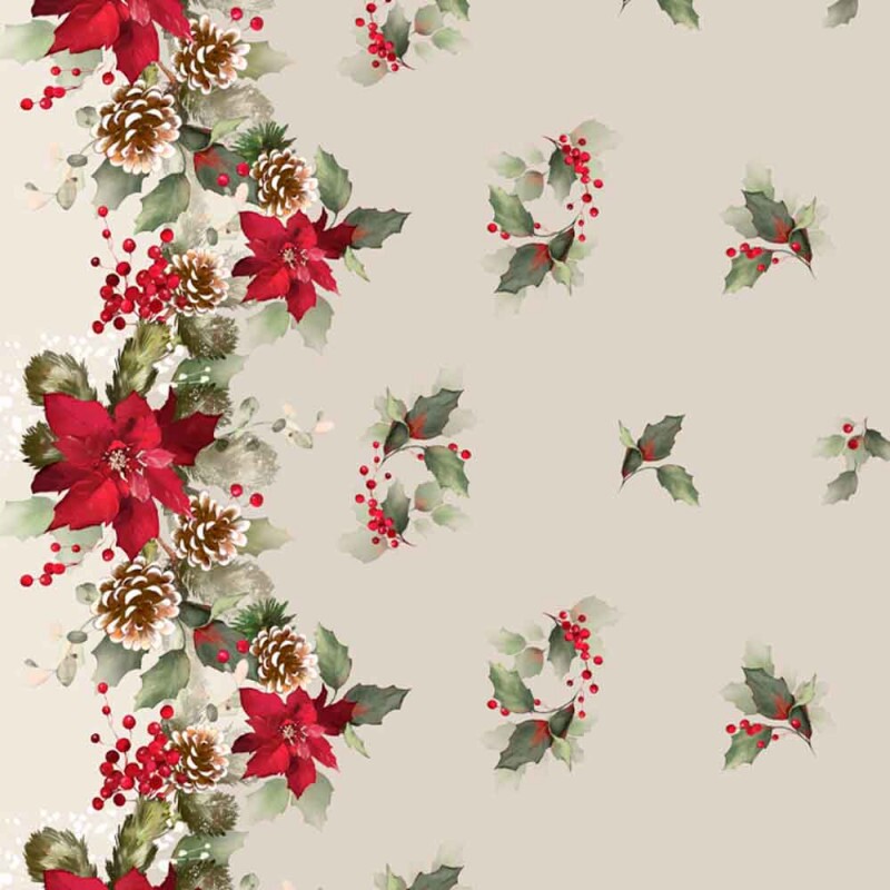 SARJA DIGITAL HIDRORREPELENTE NATAL 2025 - BARRADOS DE  NATAL BEGE - 100% ALGODÃO 98294/001