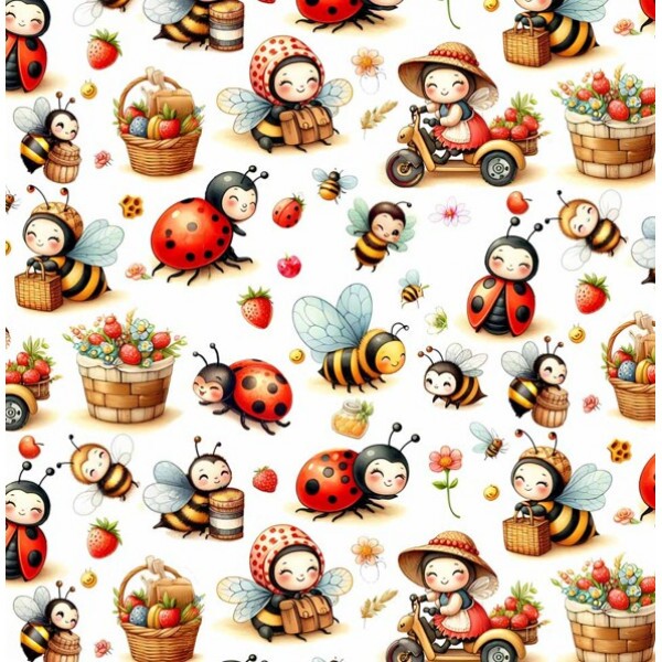 FV26 - TRICOL. COLEÇÃO LADY BEES - JOANINHAS E ABELHINHAS - 100% ALGODÃO - A0513-001