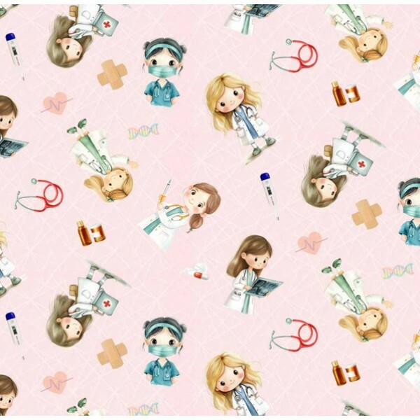 FV26 - TRICOL. COLEÇÃO PROFISSÕES - MÉDICAS FUNDO ROSA - 100% ALGODÃO - A0880-001