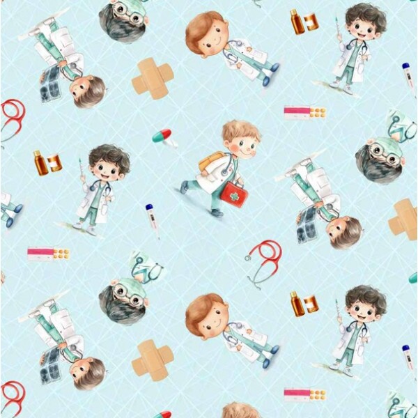 FV26 - TRICOL. COLEÇÃO PROFISSÕES - MÉDICOS FUNDO AZUL - 100% ALGODÃO - A0884-001
