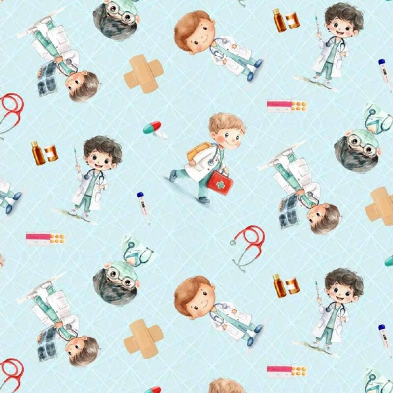 FV26 - TRICOL. COLEÇÃO PROFISSÕES - MÉDICOS FUNDO AZUL - 100% ALGODÃO - A0884-001