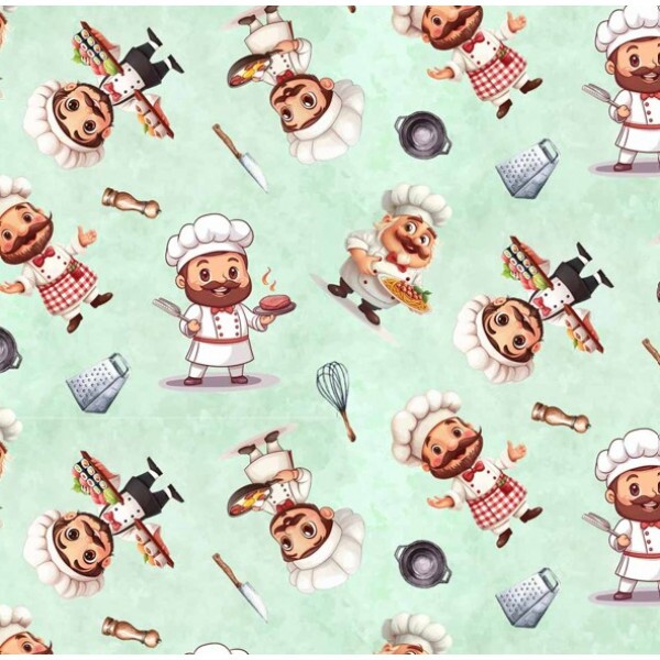 FV26 - TRICOL. COLEÇÃO PROFISSÕES - COZINHEIROS FUNDO VERDE - 100% ALGODÃO - A0886-001