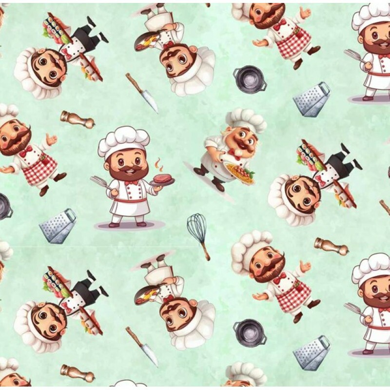 FV26 - TRICOL. COLEÇÃO PROFISSÕES - COZINHEIROS FUNDO VERDE - 100% ALGODÃO - A0886-001