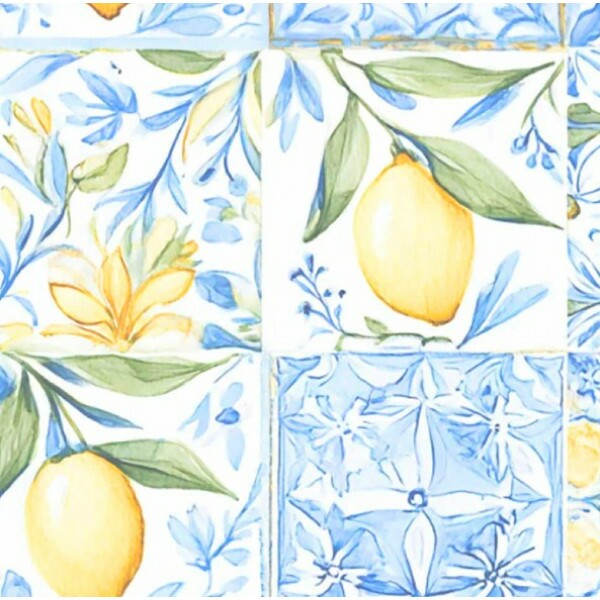 FV26 - SARJA HIDRORREPELENTE - COLEÇÃO AMALFI - PATCHWORK LIMÃO AZULEJO - 100% ALGODÃO - A1106-001