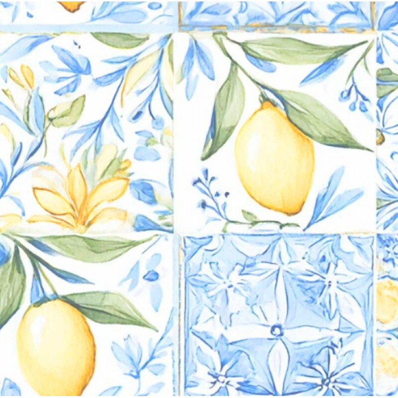 FV26 - SARJA HIDRORREPELENTE - COLEÇÃO AMALFI - PATCHWORK LIMÃO AZULEJO - 100% ALGODÃO - A1106-001