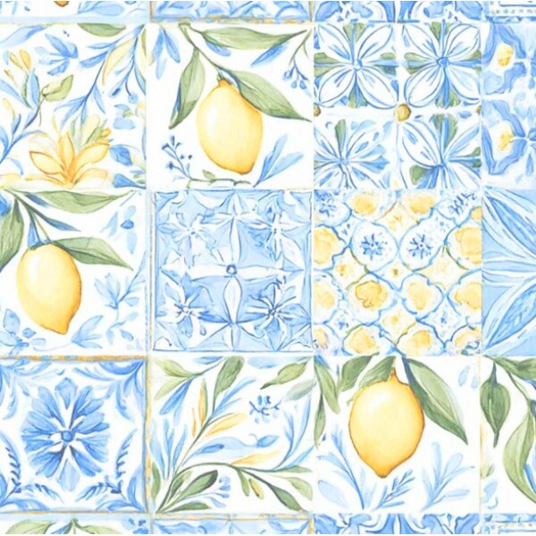 FV26 - TRICOL. COLEÇÃO AMALFI - PATCHWORK LIMÃO AZULEJO - 100% ALGODÃO - A1107-001