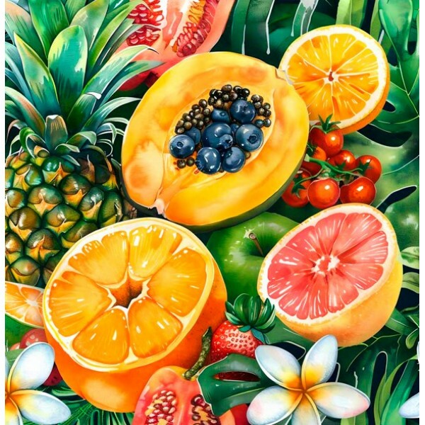 FV26 - TRICOL. COLEÇÃO TROPICAL FRUITS - FRUTAS CHEIAS - 100% ALGODÃO - A1309-001