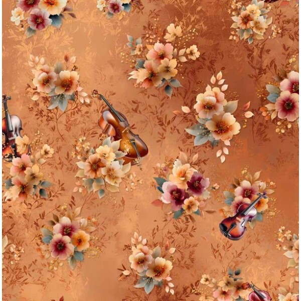 FV26 - TRICOL. COLEÇÃO SINFONIA FLORAL POR JOANA BORGA - FLORAL COM INSTRUMENTOS - 100% ALGODÃO - A1864-001