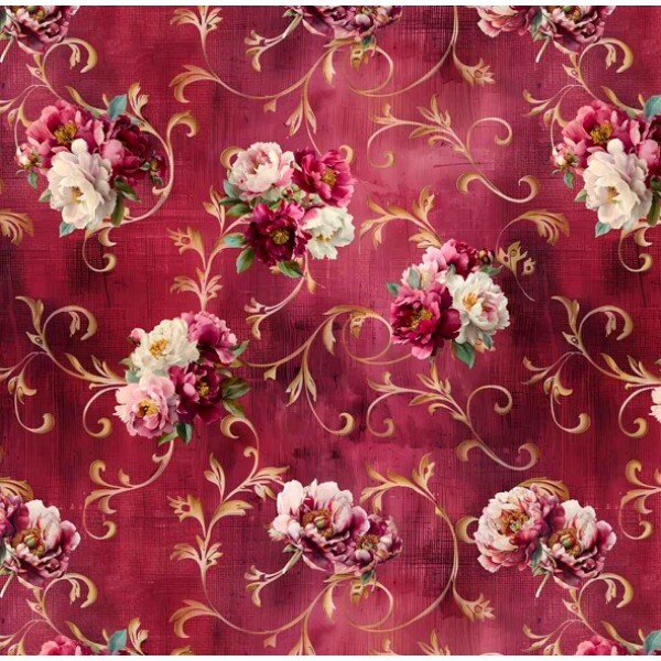 FV26 - TRICOL. COLEÇÃO SINFONIA FLORAL POR JOANA BORGA - FLORAL FUNDO VINHO - 100% ALGODÃO - A1865-001