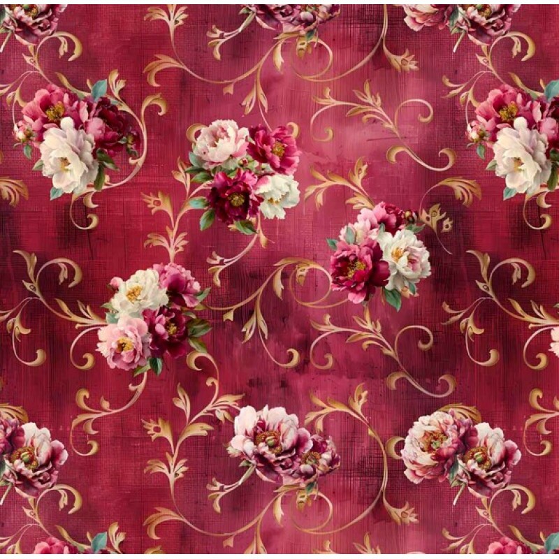 FV26 - TRICOL. COLEÇÃO SINFONIA FLORAL POR JOANA BORGA - FLORAL FUNDO VINHO - 100% ALGODÃO - A1865-001