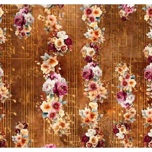 FV26 - TRICOL. COLEÇÃO SINFONIA FLORAL POR JOANA BORGA - FLORAL COM PARTITURA - 100% ALGODÃO - A1867-001