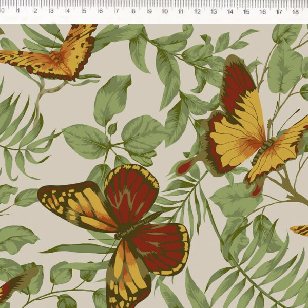 COLEÇÃO SILVESTRE - SARJA - BORBOLETA C/ FOLHAGEM