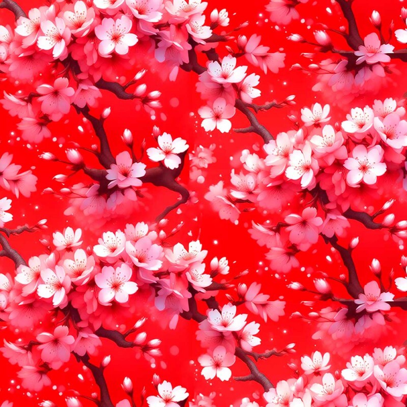 COLEÇÃO ORIENTAL - TRIC. EST. DIGITAL - FLORES DE CEREJEIRAS FD VERMELHO - 90509-01