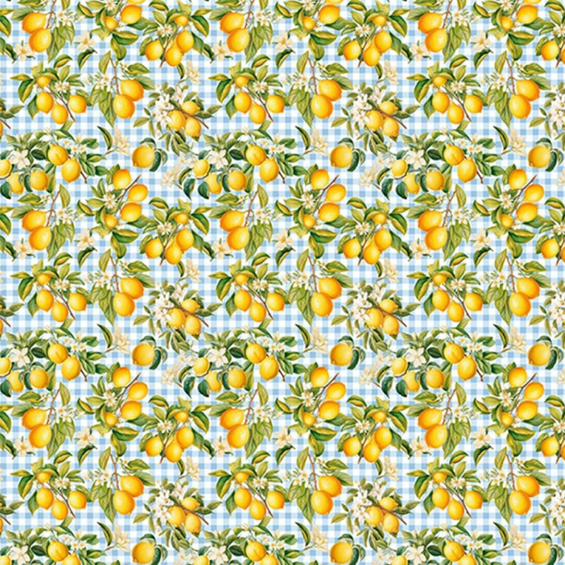 BS - TRICOL. COLEÇÃO PANO PRA MANGGA - LIMÃO C/ XADREZ AZUL CLARO - 100% ALGODÃO - 88251/002