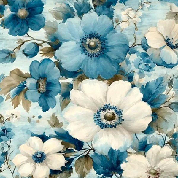 JA26 - SARJA HIDRORREPELENTE COLEÇÃO LE BLEU - FLORAL GRANDE - 100% ALGODÃO - 93886S01