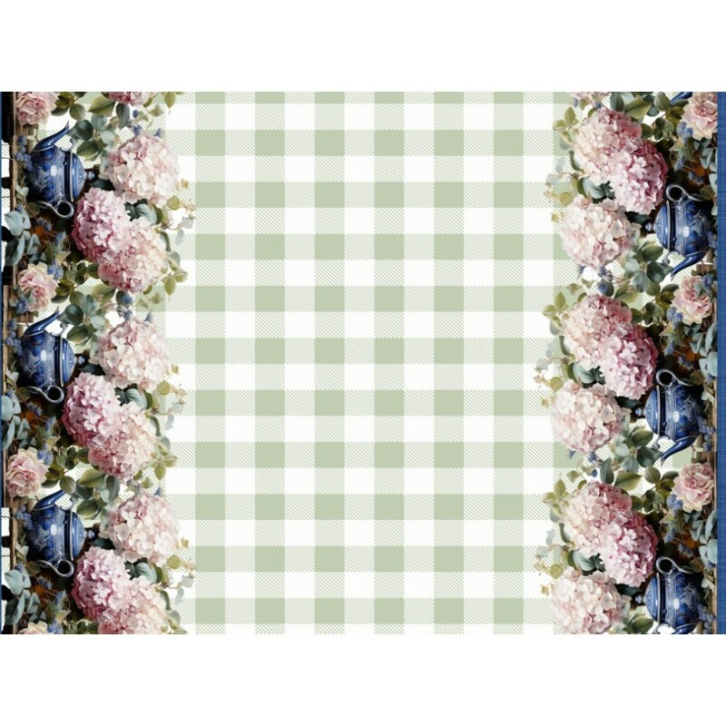 MR26 - SARJA HIDRORREPELENTE COLEÇÃO JUARI SOUZA - BARRADO HORTENSIA NO ME JARDIM - 100% ALGODÃO - A2529