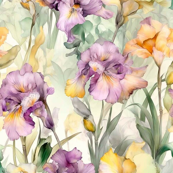 JL25 - TRICOLINE 100% ALGODÃO DIGITAL  -COLEÇÃO WATERCOLOR - IRIS