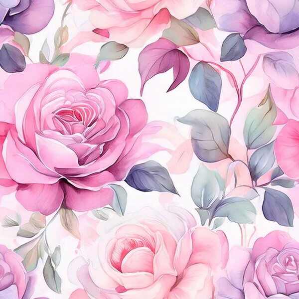 JL25 - TRICOLINE 100% ALGODÃO DIGITAL  -COLEÇÃO WATERCOLOR -ROSAS
