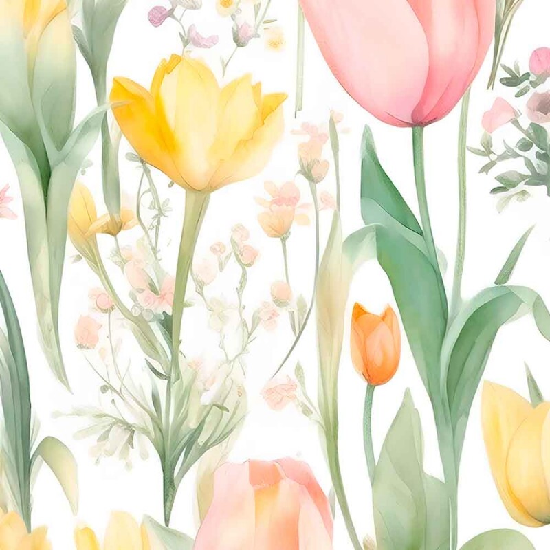 JL25 - TRICOLINE 100% ALGODÃO DIGITAL  -COLEÇÃO WATERCOLOR - TULIPAS